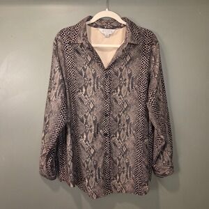 Casual Corner Annex Women's Long Sleeve Button Up Blouse Size 1X Snake Print